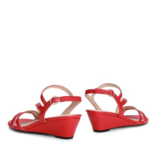 DREAM PAIRS Strappy Wrapped Dressy Wedge Sandals, Comfortable Ankle Strap Open Toe Evening Dress Wedding Dance Summer Shoes,Size 7,Red-Pu,SDPW2420W - Thumbnail 4