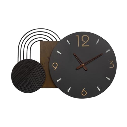 Anmotpe Wall Clock Modern Battery Operated Black Big Clocks Metal& Wood Retro Style Large Wall Watch Metal Walnut Dial Wall Clock Perfect for Modern Home,Office 26inchX18inch - Image 1