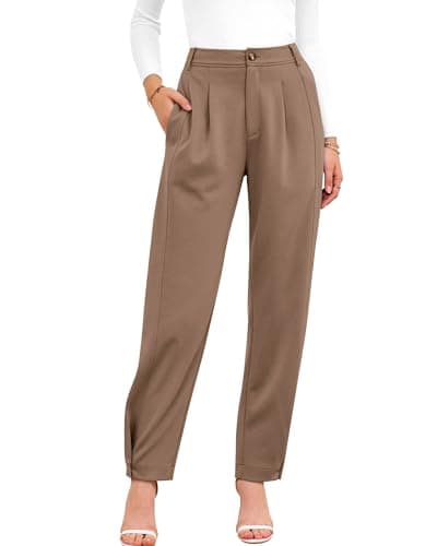 BTFBM Women's Pants Spring Fall 2026 Casual High Waist Trousers Tapered Slacks Pockets Dressy Business Work Outfits(Khaki, Medium) - Image 1