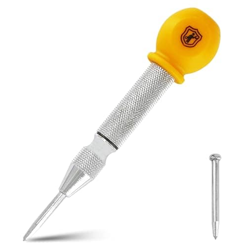 MulWark 5" Spring-Loaded Automatic Steel Center Hole Punch Marker Scriber for Wood, Metal, Plastic, Car Window Puncher Breaker Tool-with Palm Cushion Cap, Adjustable Impact-A Replacement Tip Included - Image 1