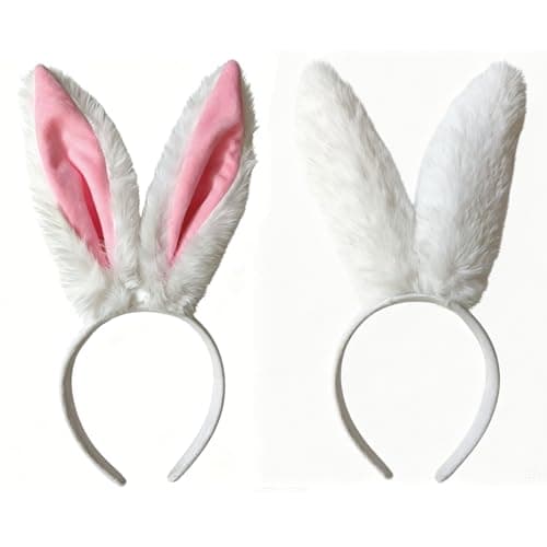 Bunny Ears Headbands and Tail White Rabbit Ears Headband for Women Adult - Thumbnail 2