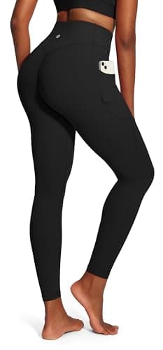 IUGA Scrunch Butt Lifting Leggings for Women Workout Tummy Control No Front Seam Compression Leggings with Pockets Yoga Pants Black - Image 1