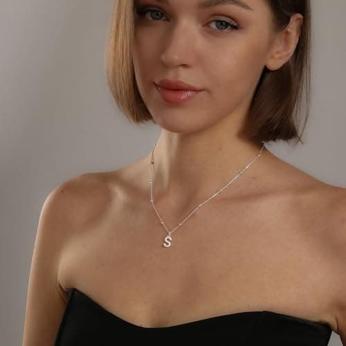 KISSCLOUD Initial Necklaces for Women 925 Sterling Silver Dainty Letter Charm Necklace Personalized Name Pendant Bead Chain S Necklace Non Tarnish Trendy Jewelry Gift - Thumbnail 3