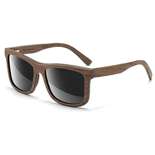SUNGAIT Brown/Black Oak Wood Polarized Sunglasses Classic Retro Square Shades for Men Women Driving Gifts (Brown Oak Frame/Grey Lens) - Image 1