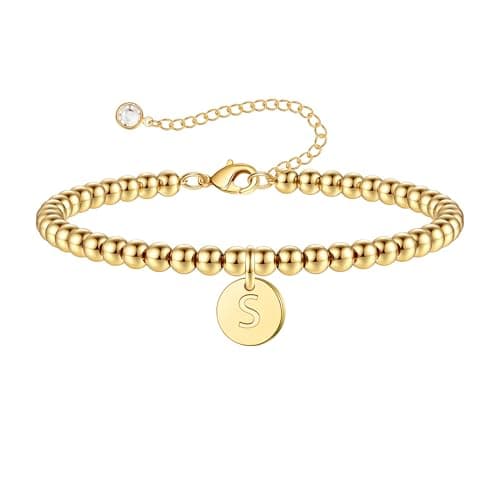 Turandoss Gold Beads Disc Initial S Charm Bracelet for Women Trendy, Dainty Gold Initial Bracelet Jewelry Birthday Gifts for Women - Image 1