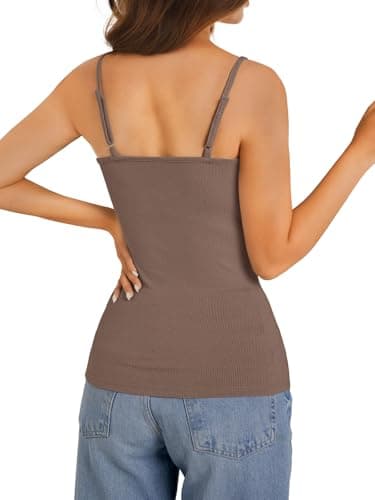 GKBK Women Lace Tank Top Y2K Slim Fit Low Cut Adjustable Spaghetti Strap Sleeveless Camisole Cute Basic Summer Going Out Tops Brown S - Thumbnail 5