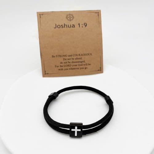 Mens Cross Bracelet for Teen Boys Gift Ideas, christmas stocking stuffers for teens, Christian Religious Jewelry Gifts for Son from Mom Catholic Baptism Confirmation Birthday Gifts for Son Grandson Nephew - Thumbnail 5