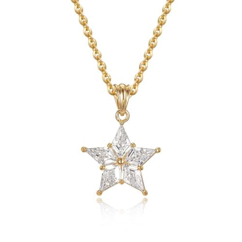 WEARON Gold Star Necklace for Women 14K Gold Plated Diamond Necklace CZ Star Pendant Necklace Dainty Necklaces Hypoallergenic Jewelry Necklace for Women Gift - Image 1