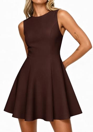 PRETTYGARDEN Cocktail Dresses for Women 2026 Summer Formal Boat Neck A Line Spring Elegant Graduation Party Mini Dress (Brown,Medium) - Thumbnail 6