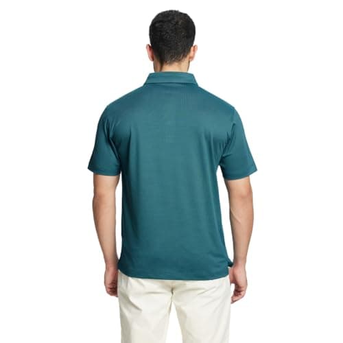 M MAELREG Golf Polo Shirts for Men Short Sleeve Quick Dry Fit Texture Sports Casual Collared Men's Golf Shirts Turquoise - Thumbnail 4