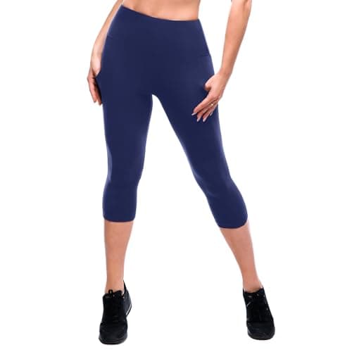 SINOPHANT High Waisted Leggings with Pockets Women, Full Length Capri Buttery Soft Stretchy Yoga Pants(Capri Navy,S-M) - Image 1