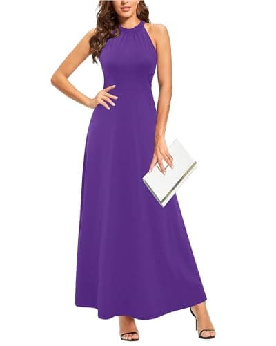 STYLEWORD Women's Summer Halter Neck Long Semi Formal Dress Sexy Sleeveless Cocktail Evening Party Wedding Guest Maxi Dresses 2026(Purple,XL) - Image 1