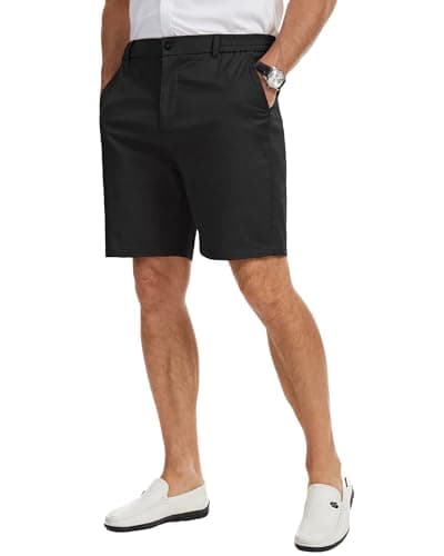 Ntrlv Men's Cotton Stretch Chino Shorts Elastic Waist Drawstring Casual Lightweight Summer Beach Short(XL Black) - Image 1