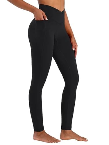 Sunzel Butt Lifting Scrunch Leggings for Women with Pockets No Front Seam Crossover Workout Booty Yoga Pants Tummy Control 28" Inseam Black Medium - Image 1