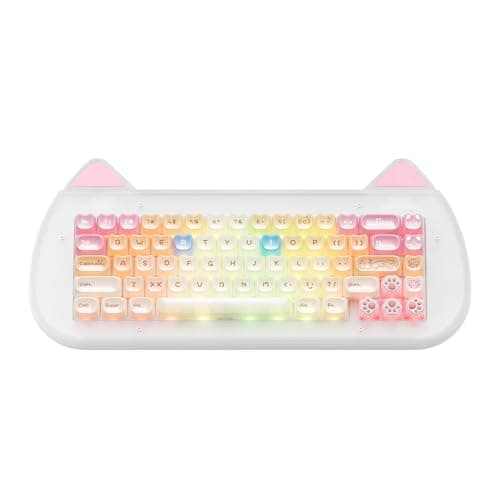 XVX C67 Wireless Mechanical Keyboard Cute Design, 60% Gaming Creamy Keyboard Custom QMK/VIA, BT5.0/2.4G/USB-C Mode, Hot Swappable Linear Switch RGB Backlits, Gasket Mount for Win/Mac(AcriCat, Pink)