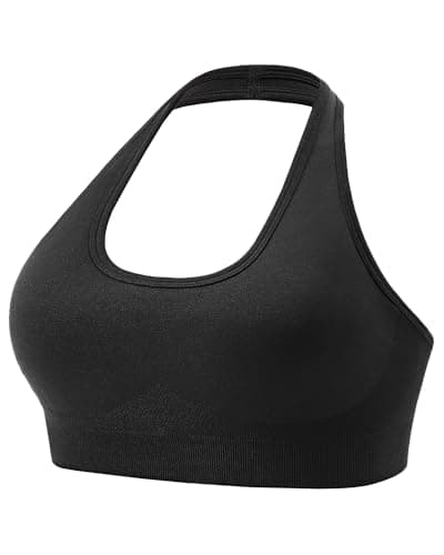iMucci Halter Bra Medium Low Impact Sports Bras for Women Seamless Workout Padded Open Back Gym Yoga Bra with Removable Pads Black - Image 1