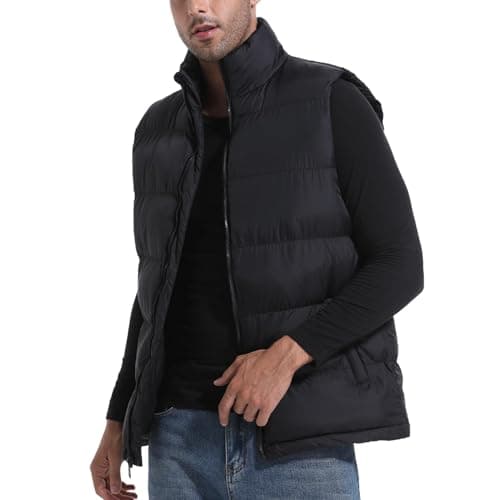 Zukela Black Men's Quilted Puffer Vest Big and Tall Outerwear Puffy Midweight Sleeveless Jacket Down Vests Bubble Zipper Winter outdoor Warm Water-Resistant XXL - Image 1