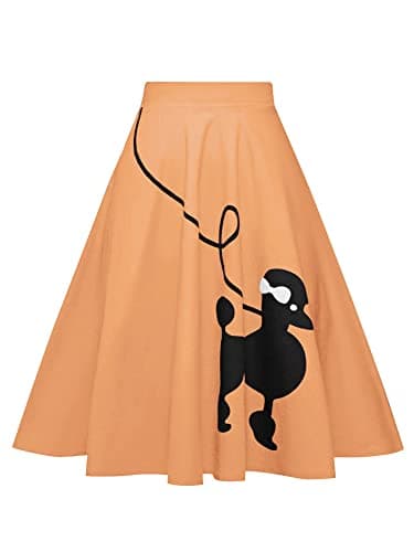 ZEZCLO Women Poodle Skirt 50s Vintage Pleated A-line Zipper Skirts Orange Pink M - Image 1