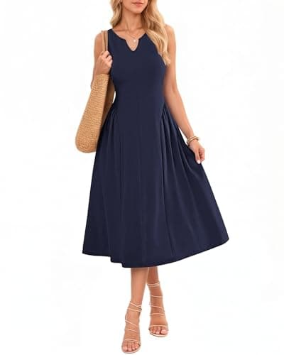 MISFAY Womens Summer 2026 Casual Midi Maxi Dresses Lightweight Sleeveless V Neck Flowy Beach Dress Pockets (Navy Blue,L) - Image 1