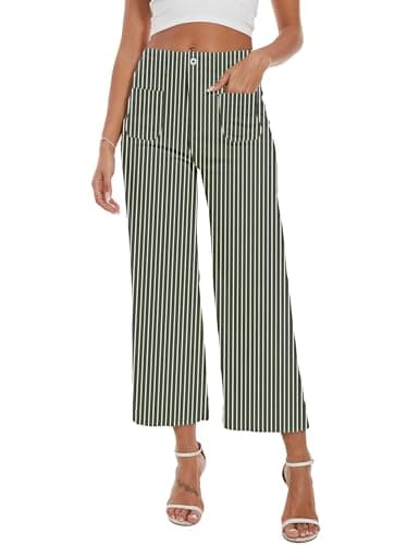 DAOAO Cropped Jeans for Women High Waisted Stretchy Wide Leg Jeans Woman Denim Striped Pants Trendy Green XL - Image 1