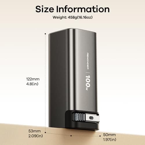 REWONDER 100W Fast Charging Power Bank 20000mAh with Built-in Retractable USB-C Cable, Portable Charger for MacBook Laptop, iPhone 17/16 Series, Samsung, TSA Approved for Air Travel - Thumbnail 5