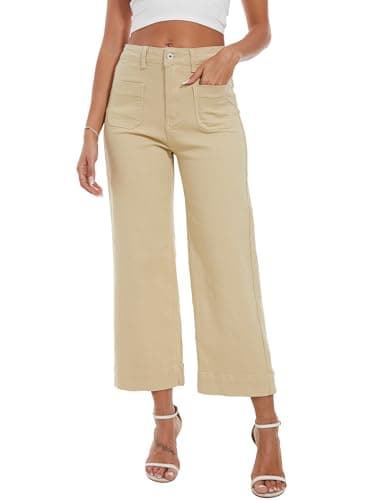 DAOAO Flare Khaki Jeans for Women Stretchy Wide Leg Denim Capri Pants Trendy L - Image 1