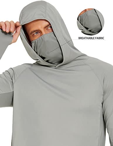 COOrun Mens Fishing Hoodies with Face Mask UPF 50 Long Sleeve Rash Guards Hooded SPF Sun Shirts for Men Camo Hiking Shirt - Thumbnail 6