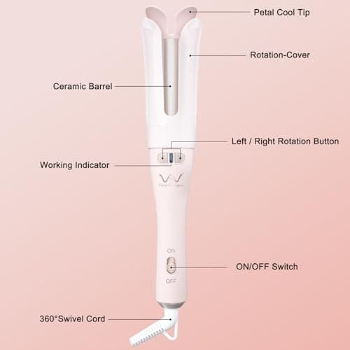 VAV Auto Hair Curler for Long Hair, 1.25-Inch Large Barrel Automatic Curling Iron with 2-Way Rotation for Curls & Waves, Anti-Tangle Rotating Wand for Beginners (Easy to Use) - Thumbnail 5