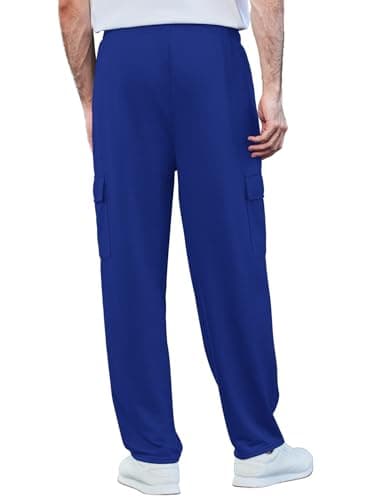 Deyeek Mens Sweat Pants Cargo Sweats for Men Baggy Cargo Sweatpants Open Bottom Gym Joggers Men's Athletic Pants with Pockets Dark Blue - Thumbnail 2