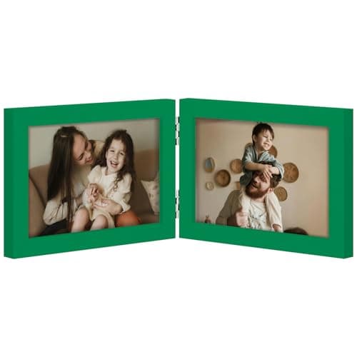 decorUhome Double 6x4 Picture Frame Horizontal, Engineered Wood Bifold Photo Frame with Plexiglass for Tabletop Display, 6x4, Green - Image 1