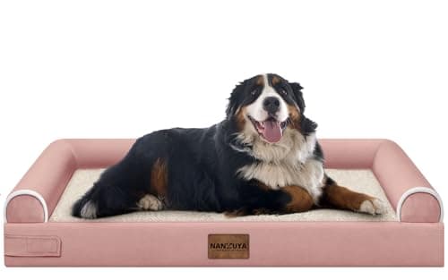 Large Dog Bed Orthopedic Washable: Jumbo Dog Bed Bolster Extra Large Dogs Egg Crate Foam Sofa Couch Waterproof Removable Cover - Pink - Image 1