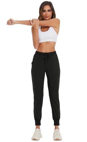 BATHRINS Women Tapered Joggers with Pockets – Casual Yoga High Waist Sweatpants Black - Thumbnail 4
