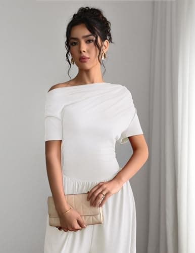 LOOKBOHO Womens Jumpsuit High Waist One Piece Jumpsuits Off the Shoulder Wide Leg Rompers Jumpsuits for Party Date Club - Thumbnail 5