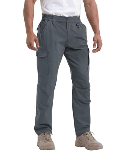 NATUVENIX Tactical Pants for Men, Ripstop Lightweight Cargo Work Pants for Men Water Resistant Mens Hiking Pants Outdoor Grey