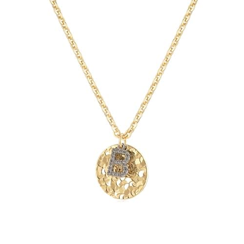 MYEARS Initial Necklace for Women Gold Round Hammered Crushed Ice Coin Disc Pendant with Cubic Zirconia Silver Letter B Charm 14K Simple Dainty Thick Chain Alphabet Personalized Gift Jewelry - Image 1