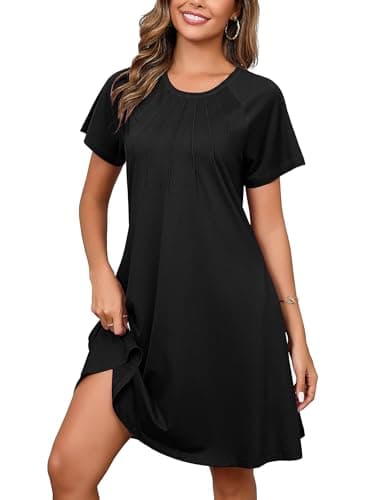 Heymoments Women's Short Sleeve Dress Black XX-Large Plus Size Crewneck Casual Flowy Below Knee Length Sundress Comfortable Shirt Work Summer Cheap Dresses with Pockets - Image 1