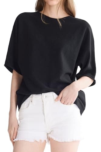 Orolay Short Sleeve Boat Neck Sweater Women Lightweight Dolman Loose Fit Pullover Knit Top Black - Image 1