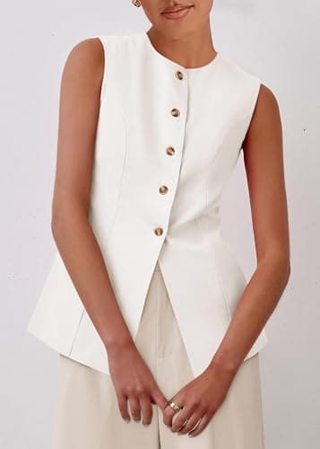 KIRUNDO Vest Tops for Women Trendy Dressy Business Casual Outfits 2026 Summer Sleeveless Fitted Blazer Work Suit Waistcoat(White, X-Large) - Thumbnail 3