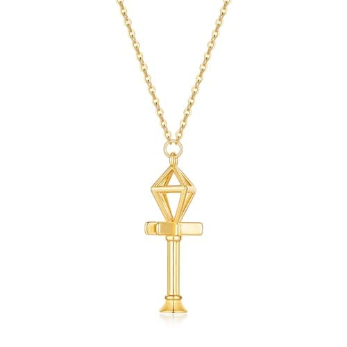 SHANTYSON Cross Necklace for Women, Gold-tone Geometric Ankh Pendant Necklace Adjustable Chain, Fashion Jewelry - Image 1