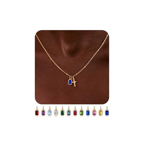Turandoss December Created Birthstone Cross Necklaces for Women - Dainty 14K-Gold-Plated Cross Created Birthstone December Tanzanite Pendant Necklaces for Women Teen Girls, Jewelry Birthday Gifts - Image 1