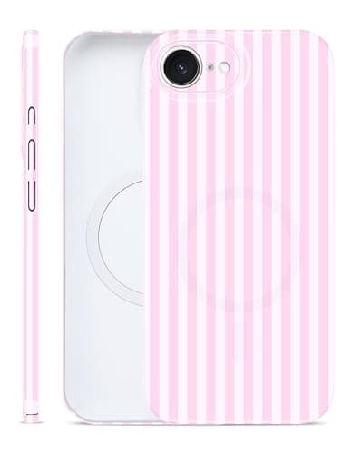 Aitipy Magnetic Striped Phone Case for iPhone 16e/17e, Compatible with MagSafe, Cute Stripe Fashion Aesthetic Soft TPU Slim Shockproof Protective Phone Cover for Women Girls-Pink - Image 1