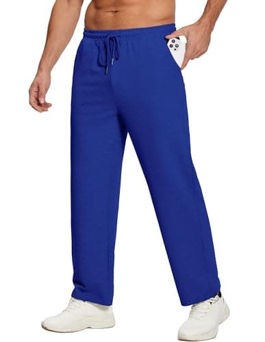 Deyeek Mens Baggy Sweatpants Wide Leg Gym Pants Open Bottom Sweatpants for Men Cotton Lounge Pants Blue Sweats with Pockets - Image 1