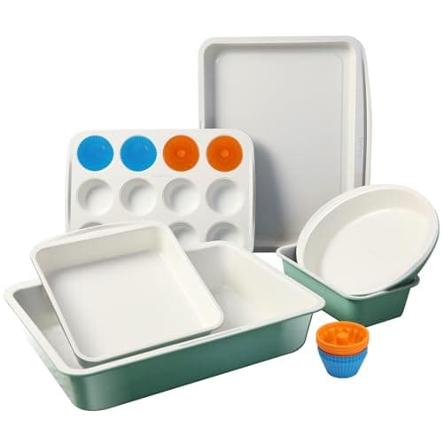 Ymiton Ceramic Nonstick Baking Pans Set, Non Toxic 30 PCS Stackable Bakeware Sets, 550°F Oven Safe Baking Sheet & Pans, Warp-Free, Dishwasher Safe, PTFE/PFOA/PFOS-Free (Green) - Image 1