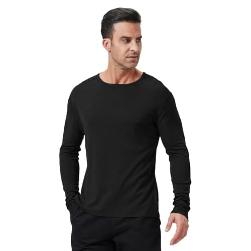 Outdoor Men's Merino Wool Quick-Drying Hiking Warm Long-Sleeved Underwear Sports Ski Base Top 300g Black L - Image 1