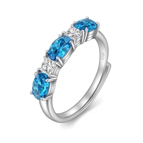 925 Sterling Silver Birthstone Rings for Women - Adjustable Size Women Jewelry Birthday Gifts for Girlfriend,Wife,Mom (12 - Blue Topaz)