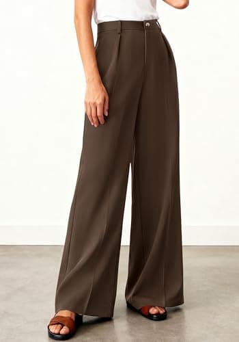 BTFBM Wide Leg Pants Woman 2026 High Waisted Button Business Casual Dressy Trousers Office Work Palazzo Pants Pockets(Brown, XX-Large) - Thumbnail 4