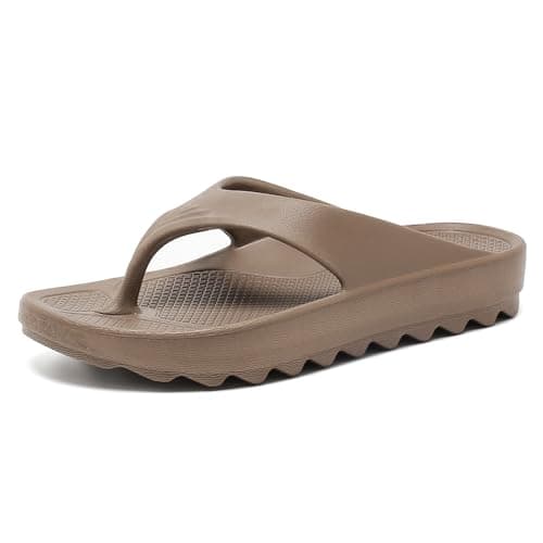 GETOEU Arch Support Flip Flops for Women Slip-Resistant Shower Shoes Beach Thong Sandals Soft Pool Flip Flops Comfort Orthopedic Sandals,Brown - Image 1