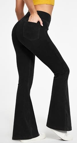 IUGA Black Jeans for Women High Waist Stretchy Flare Pants Bell Bottom Jeans Pull On Wide Leg Sweatpant Jean Flare Leggings(Black, Small) - Thumbnail 2