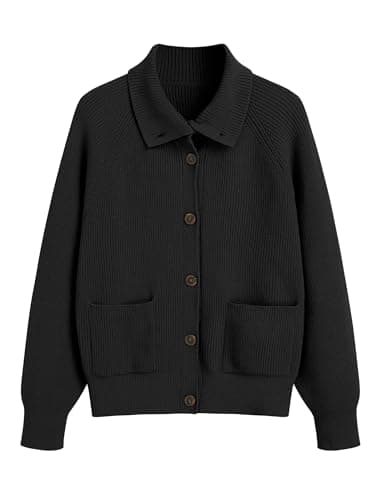 ZAFUL Women's Fall Chunky Cardigan Sweaters Trendy 2025 Mock Neck Button Down Long Sleeve Casual Knit Coat Winter Clothes, Black, Small - Image 1
