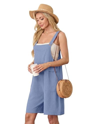 HiMONE Overalls For Women Shorts Loose Fit Women Summer Rompers Vacation Casual Wear (Light Blue-M) - Thumbnail 5